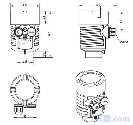 水滴天線雷達(dá)物位計外殼尺寸圖